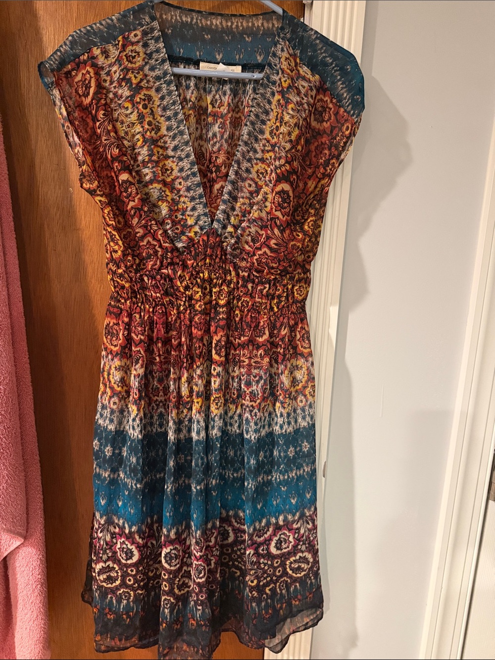 Canyon River Blues Teal & Rust Patterned V-Neck Midi Dress